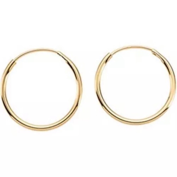 Gold Endless Hoop Earrings Small Nickel free - Picture 3 of 7